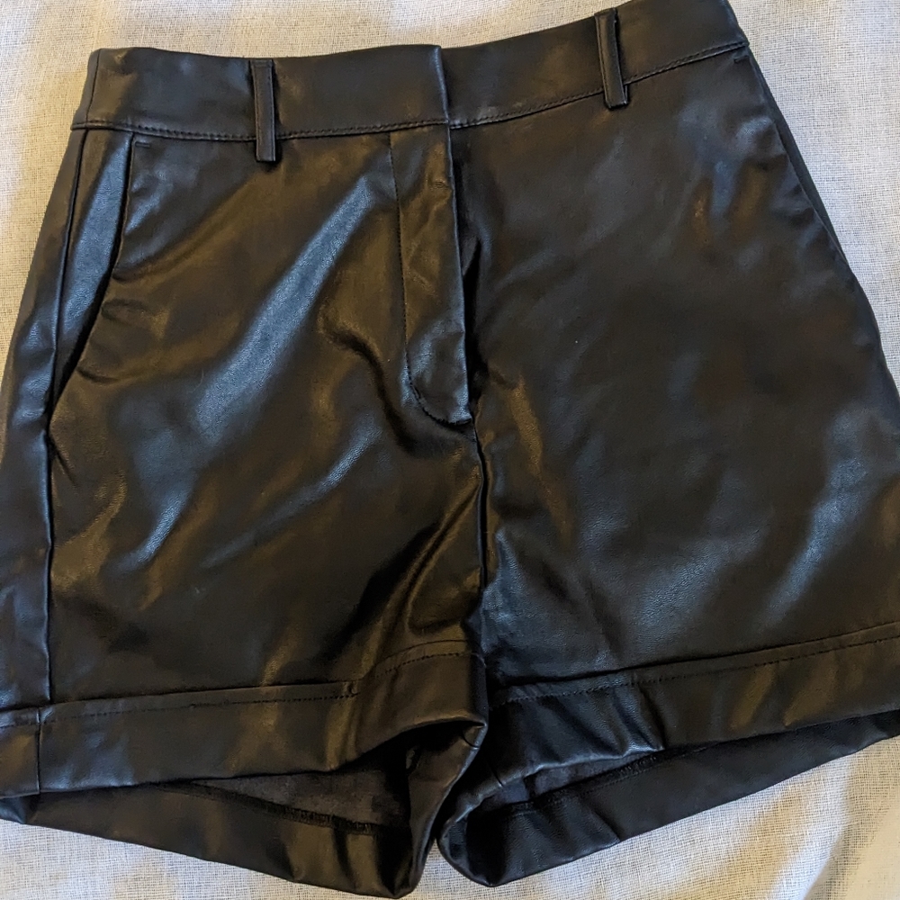 Express faux leather extreme high rise shortie short